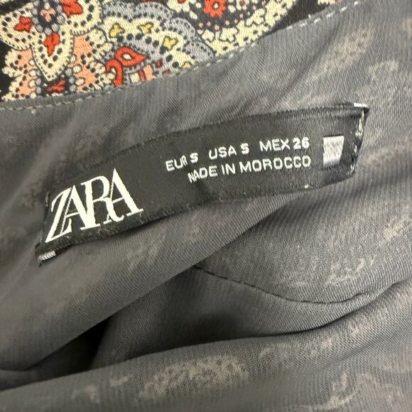 Zara Womens SZ M printed mini dress brown paisley floral pink blue long sleeve - Picture 3 of 6